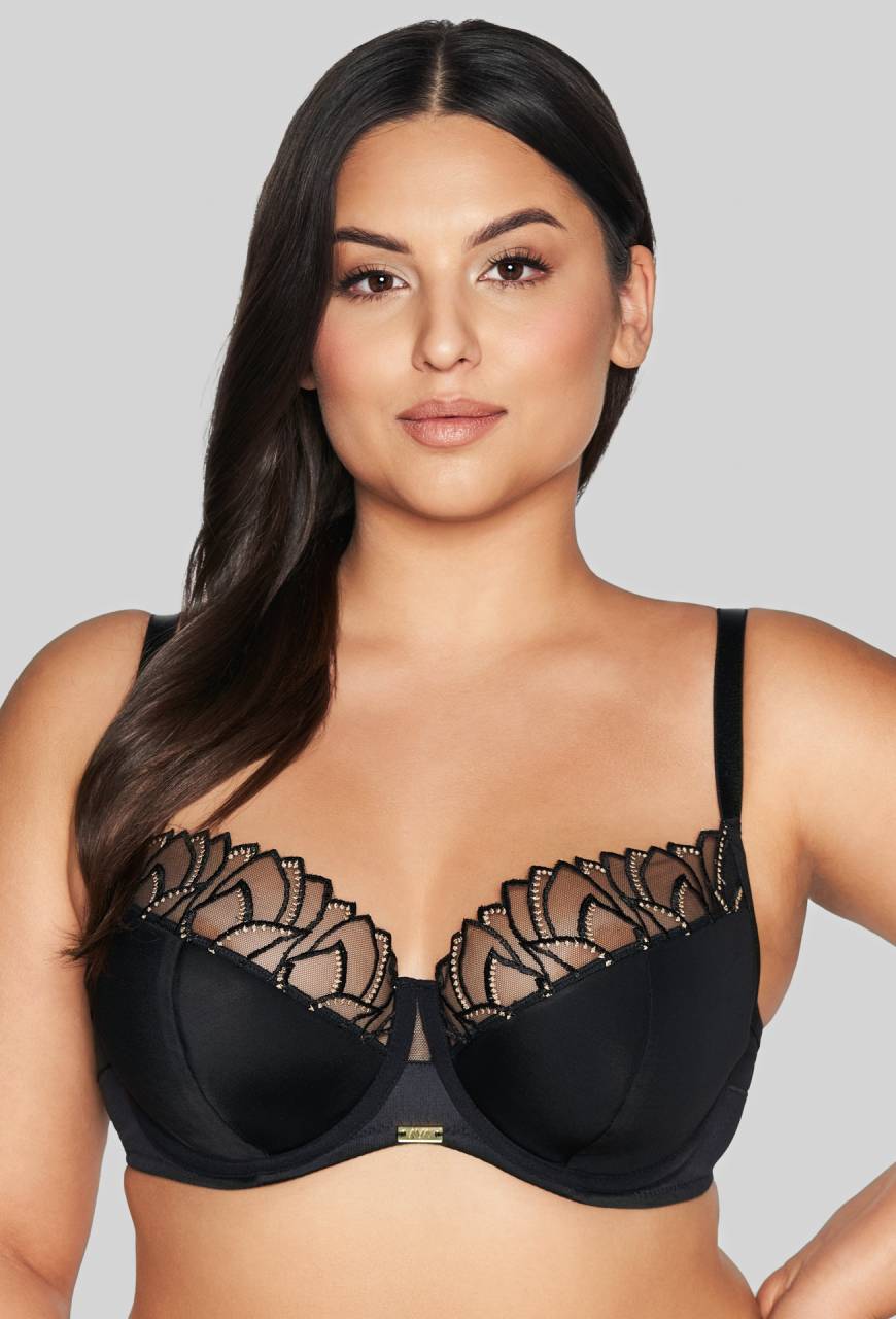Biustonosz AVA czarny, półusztywniany, złoty haft – AV 2114 Semi Soft Black