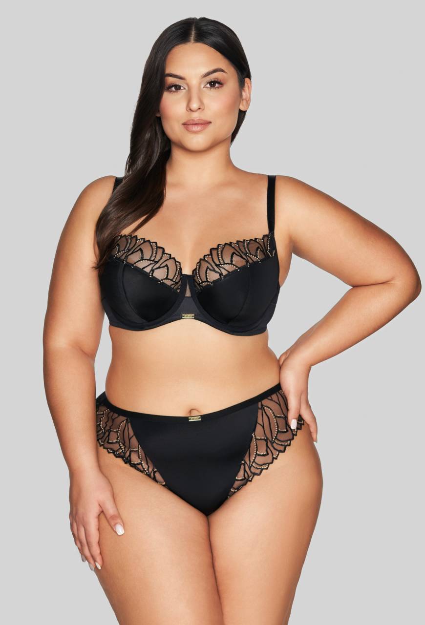 Biustonosz AVA czarny, półusztywniany, złoty haft – AV 2114 Semi Soft Black