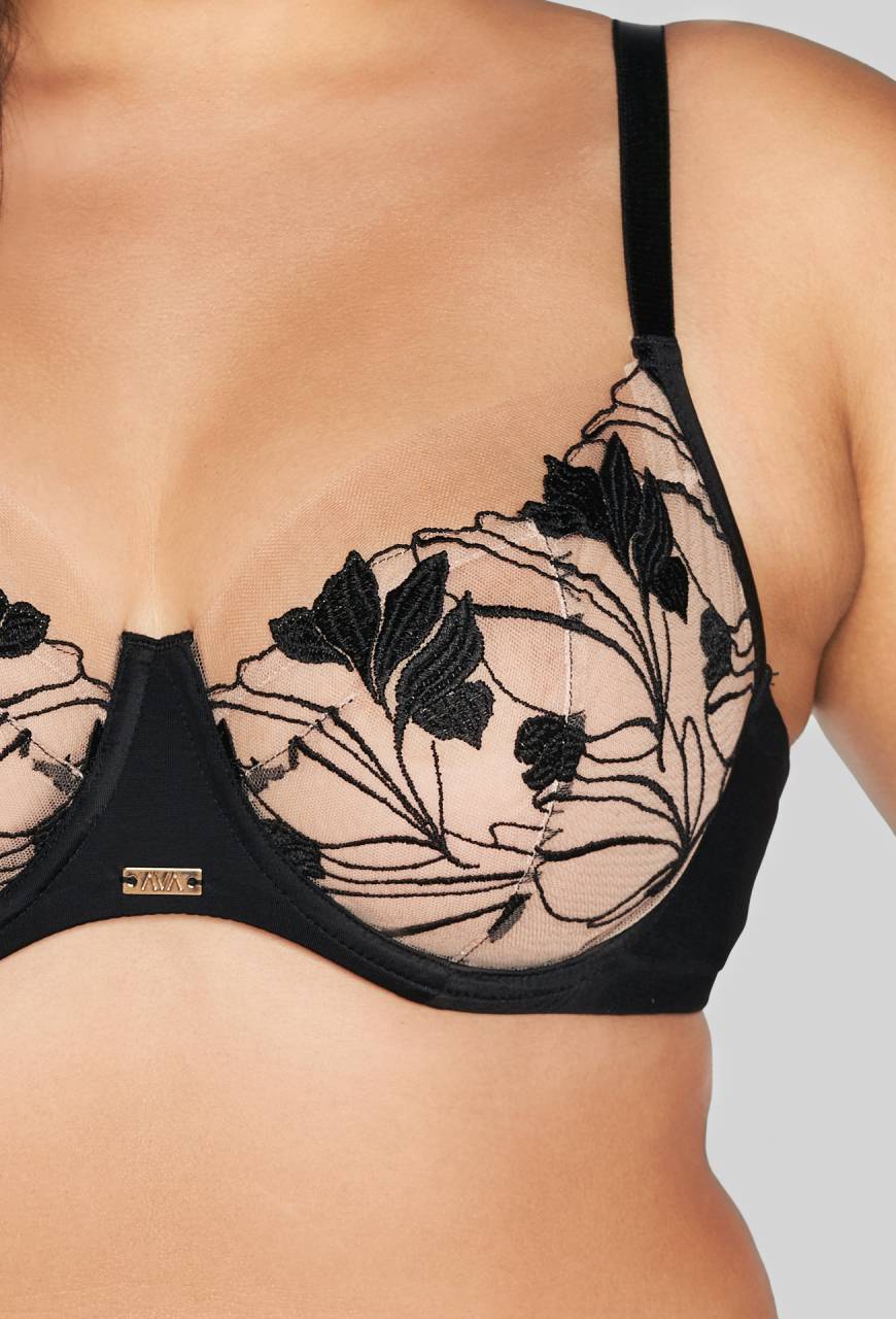 Biustonosz AVA czarny, haft, transparentny tiul – AV 2117 Soft Black