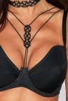 Biustonosz NOVIKA czarny, ozdobne paski - ADELLE N° 01 PUSH UP BLACK